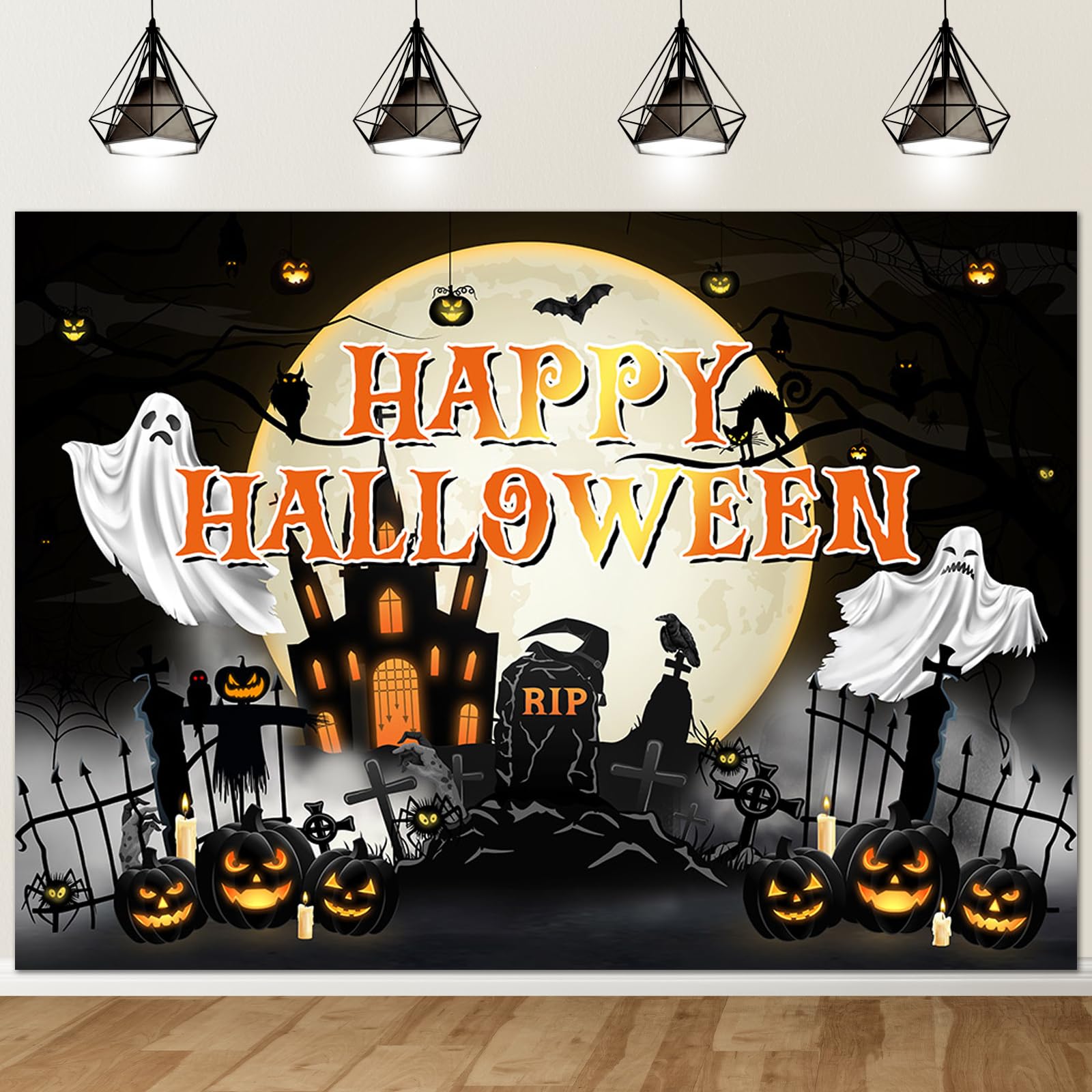 Avezano Halloween Neon Hintergrund Banner – 179x110 Cm, Glow-in-the-Dark Optik, Für Party-Deko