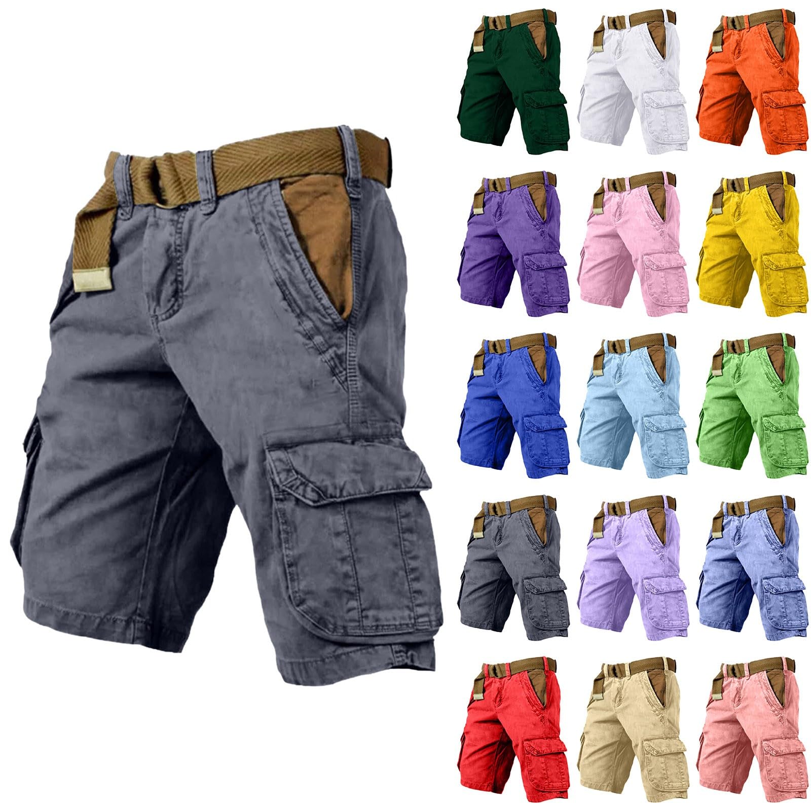 Generisch Short cargo pour homme - Pantalon de travail basique léger - Coupe ajustée - Pantalon cargo d'été décontracté - Pantalon de loisirs - Pantalon cargo classique en tissu avec poches - Couleur