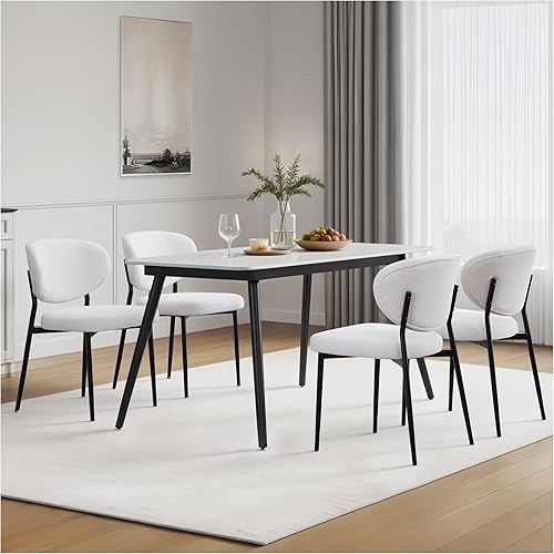 Juego de 4 sillas de comedor tapizadas modernas de chenilla para cocina y comedor, asiento ancho relleno con cojín de espuma viscoelástica 58D,