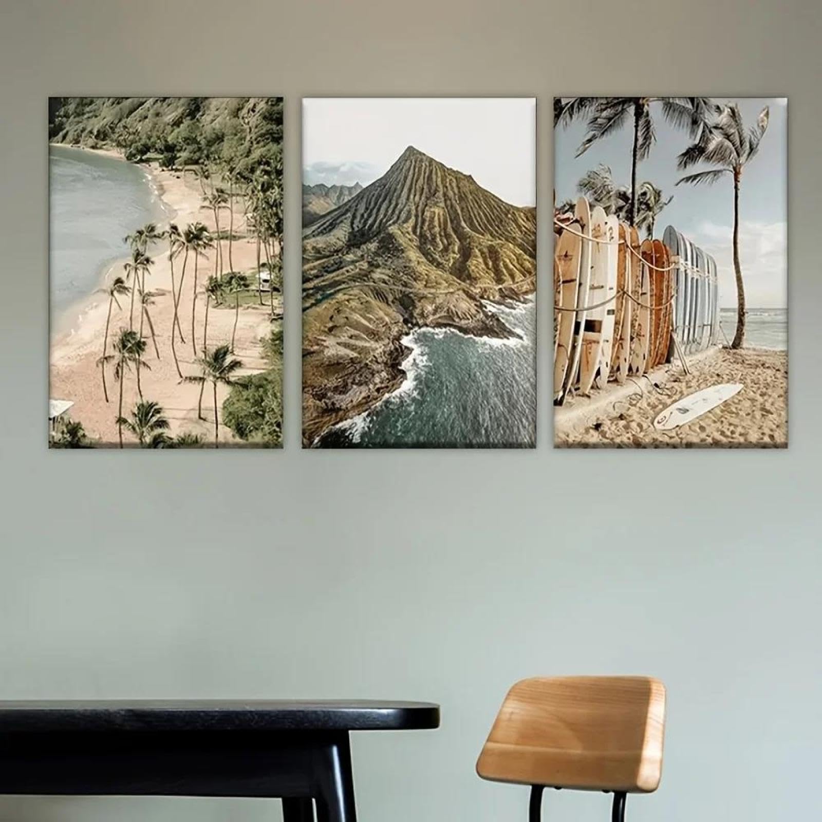 Yocheng 3PCS Canvas Painting -Triptych Of Hawaiian Island Scenes. Themed 2D Canvas Wall Art Print 60x80cmx3 No Frame