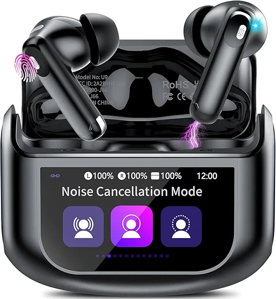 Wireless Earbuds, Bluetooth 5.4 Ear Buds with Multifunctional Touch Screen, 48H Bass Stereo Headphones with ANC/ENC Noise Cancelling/Transparency Mode, IPX7 Earphones with 5 EQ Modes for iOS Android