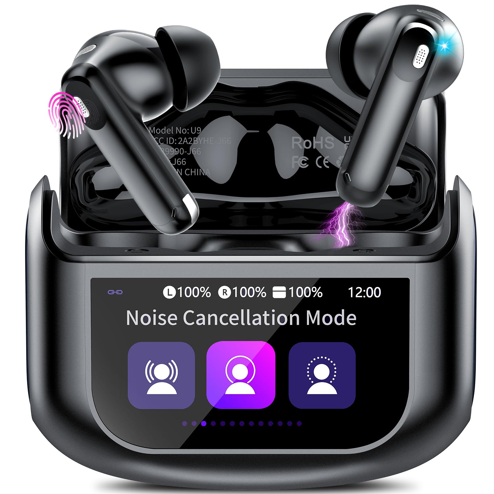 Wireless Earbuds, Bluetooth 5.4 Ear Buds with Multifunctional Touch Screen, 48H Bass Stereo Headphones with ANC/ENC Noise Cancelling/Transparency Mode, IPX7 Earphones with 5 EQ Modes for iOS Android