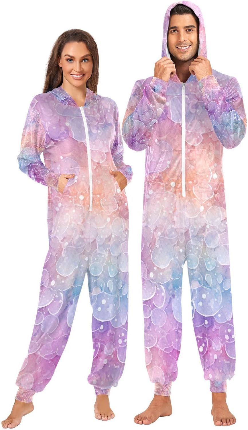 Shiny Rainbow Glitter Tie Dye Unisex Adult Onesie Pajamas Comfy One Piece Costume Jumpsuits Novelty Sleepwear Homewear for Men Women