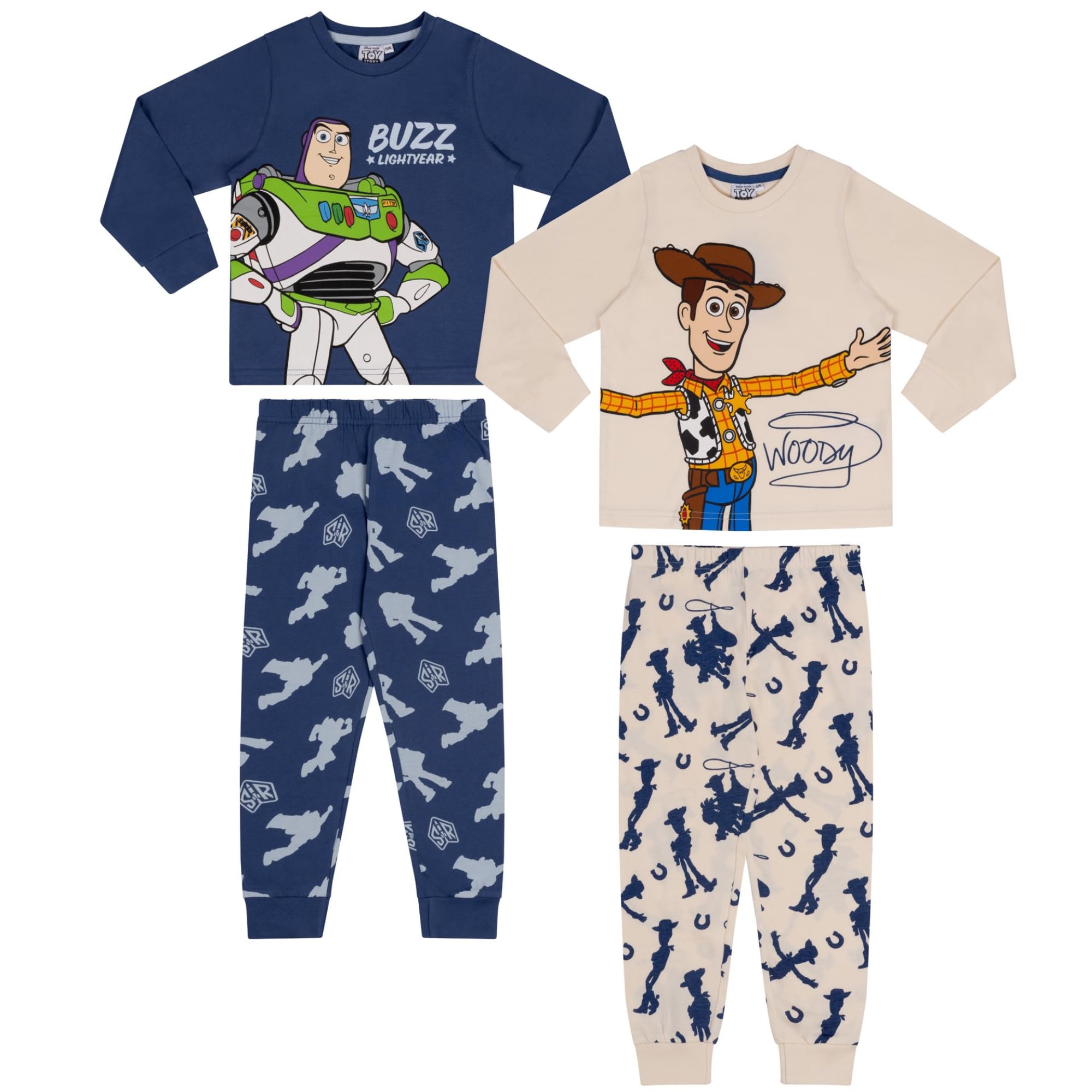 Disney Toy Story Woody and Buzz Lightyear, 100% Cotton 2 Pack, Long Sleeved Pyjama Set, Blue/White, 18-24 Months: 92cm, Blue