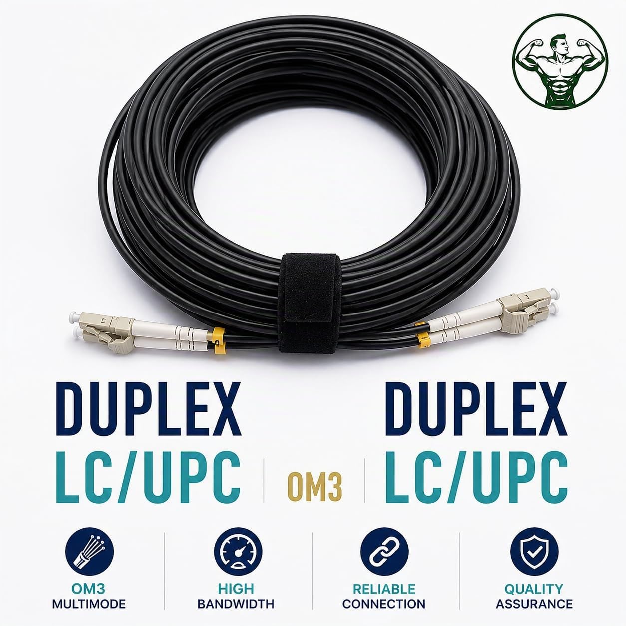 Elfcam® - 150M/492.1ft Cavo Fibra Ottica con Armatura in Acciaio Corrugato LC/UPC per LC/UPC OM3 Multimodale Duplex 50/125um LSZH, Adatto per Installazioni Esterne e Interne, Nero, 150M