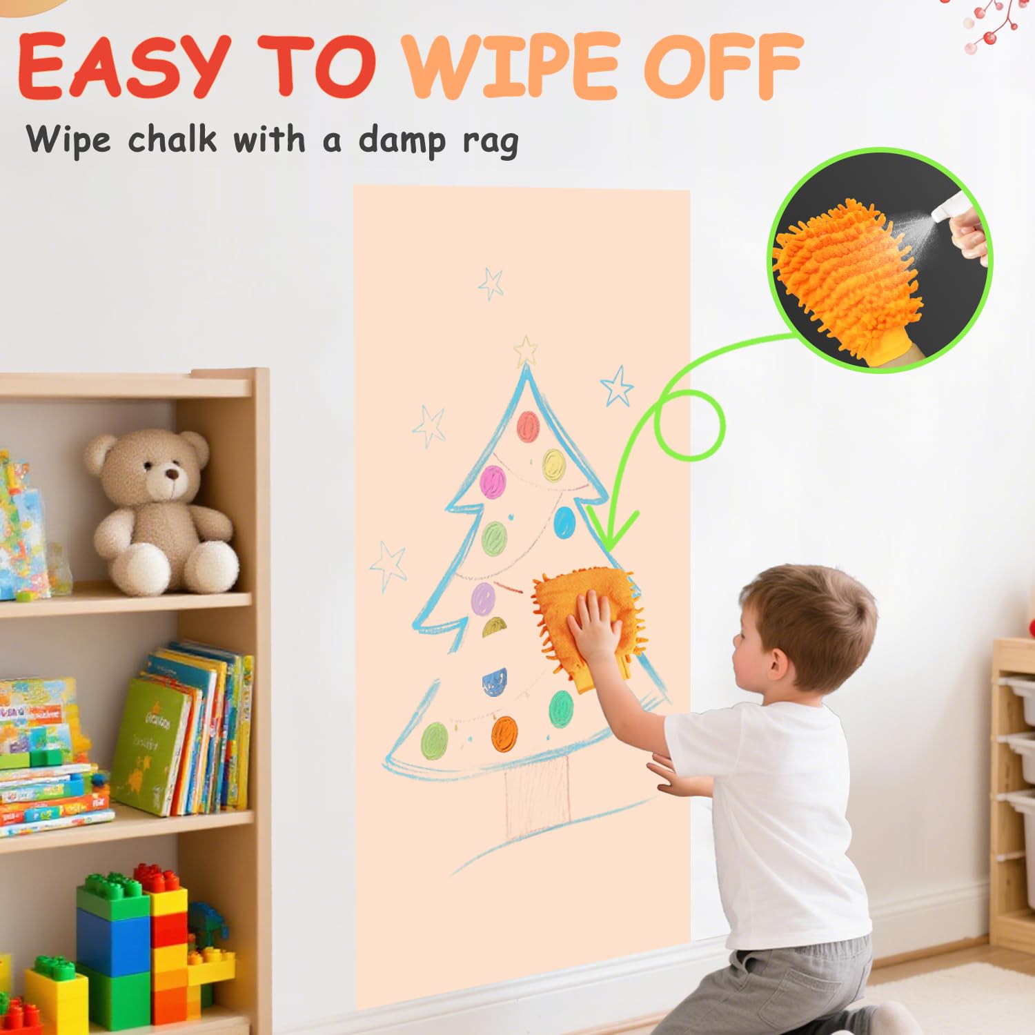 FUHSY Magnetischer Wandaufkleber, 120 x 45 cm, Milchtee-Farbe, magnetische Tafel, Spielwand mit bunten Kreiden, verschiedene Accessoires für Zuhause, Spielzimmer und Klassenzimmer
