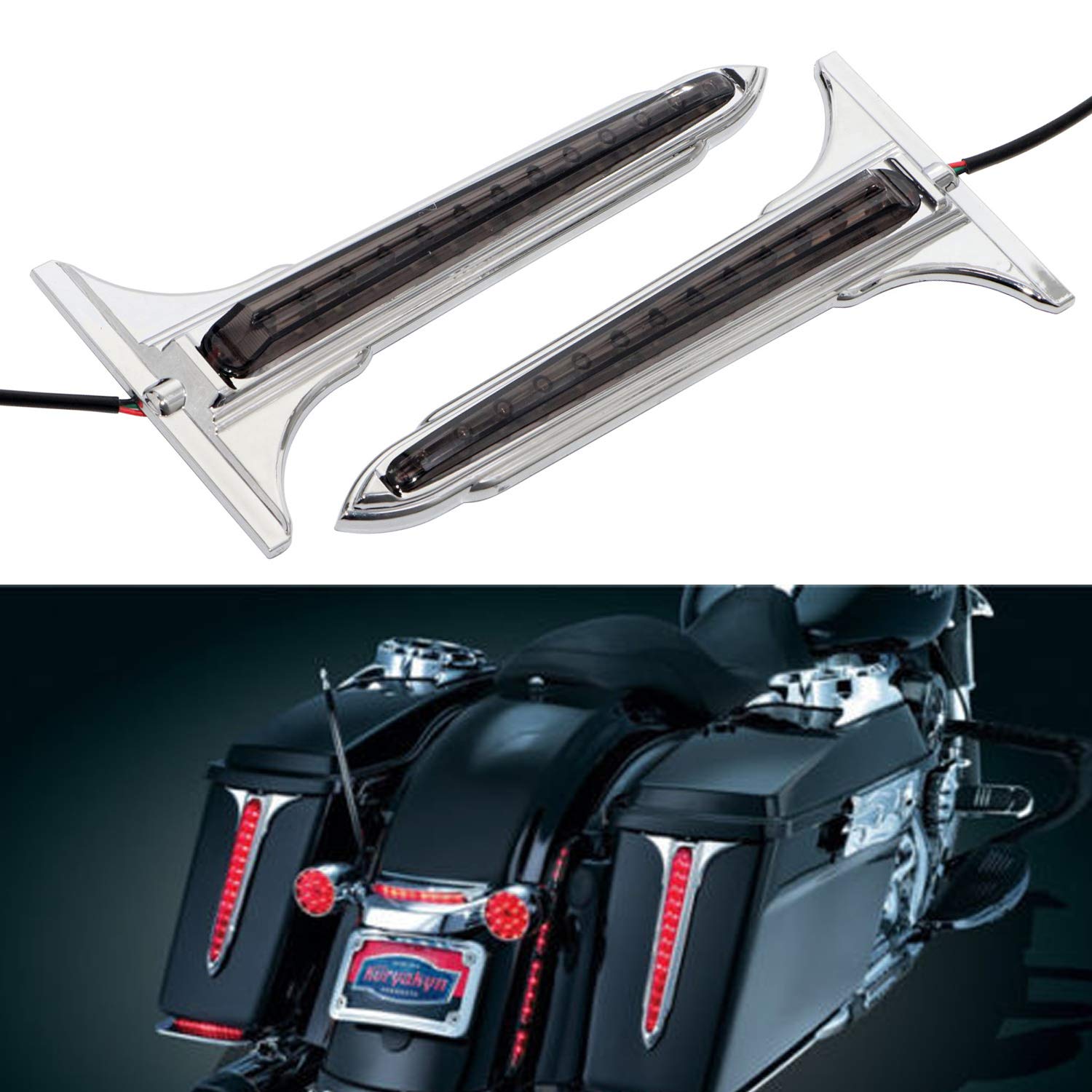 Wedge LED Rear Saddlebag Side Accents Tail Brake Lights with Smoke Lenses for Harley Road Glide 1998-2013 Touring Electra Glide 1993-2013 Street Glide 2006-2013