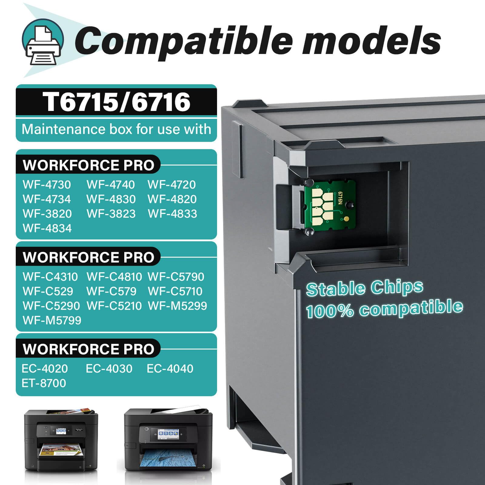 T6715 T6716 pojemnik do konserwacji atramentu do drukarek Epson Workforce Pro WF-4730 WF-4740 WF-4720 WF-4734 WF-4830 WF-4820 WF-3820 EC-4020 EC-4030 WF-4833, kompatybilne do konserwacji Epson Pudełko