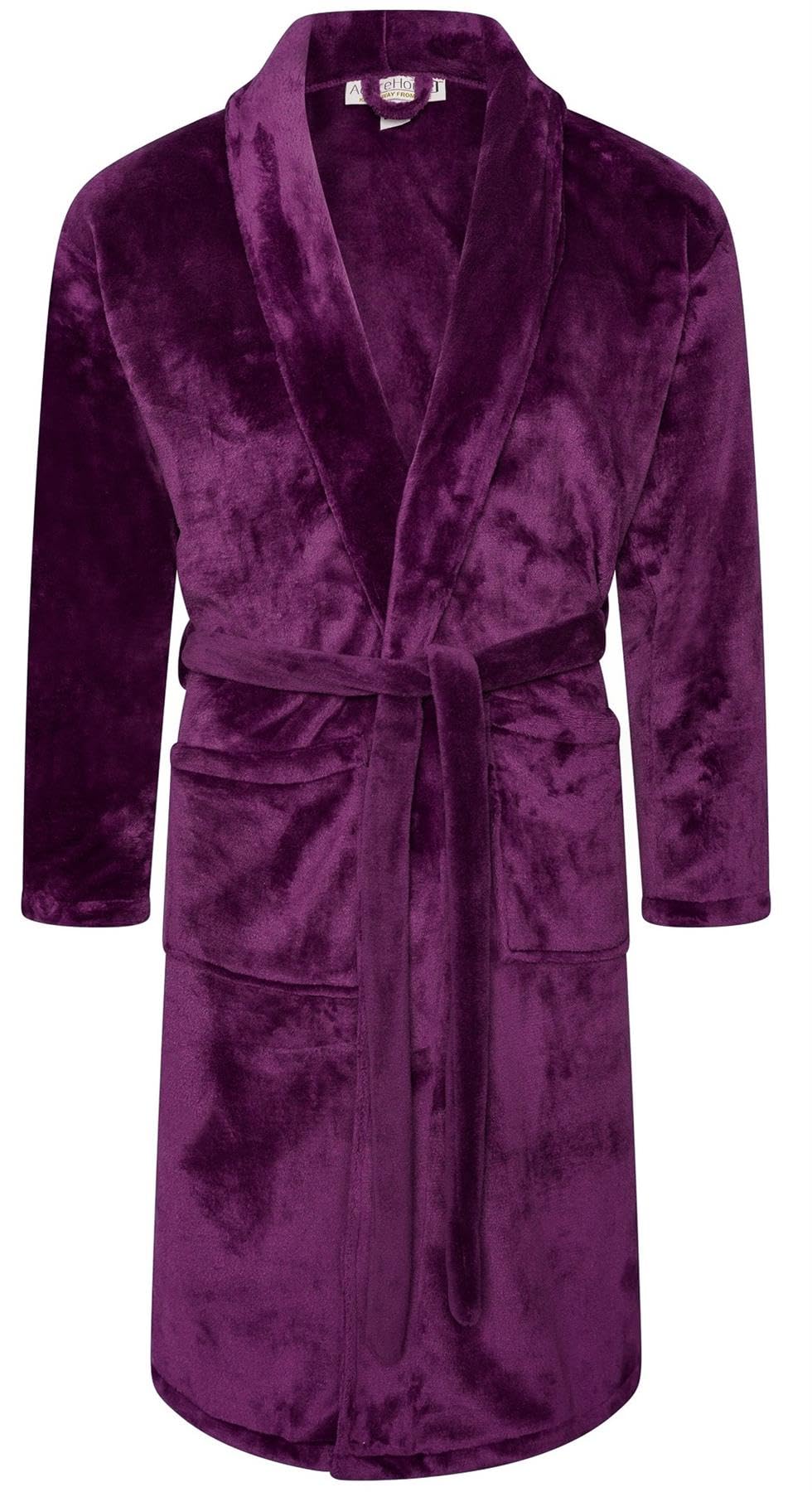 Adore Home Men's Purple Soft Warm Flannel Fleece Bathrobe Dressing Gown Shawl, 4XL-5Xl