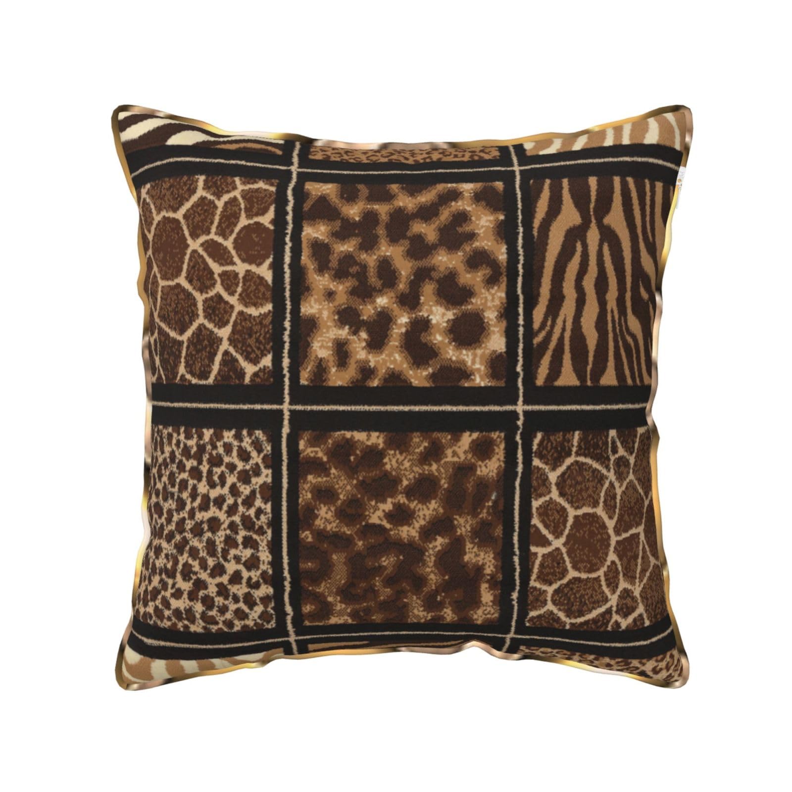 AUBKFELD Wild Zoo Printed Velvet Cushion Cover 50x50 CM with Gold Edging Strip, Square Pillowcase Soft Throw Pillow Covers Case Decorative for Living Room Sofa Couch Bed Bench