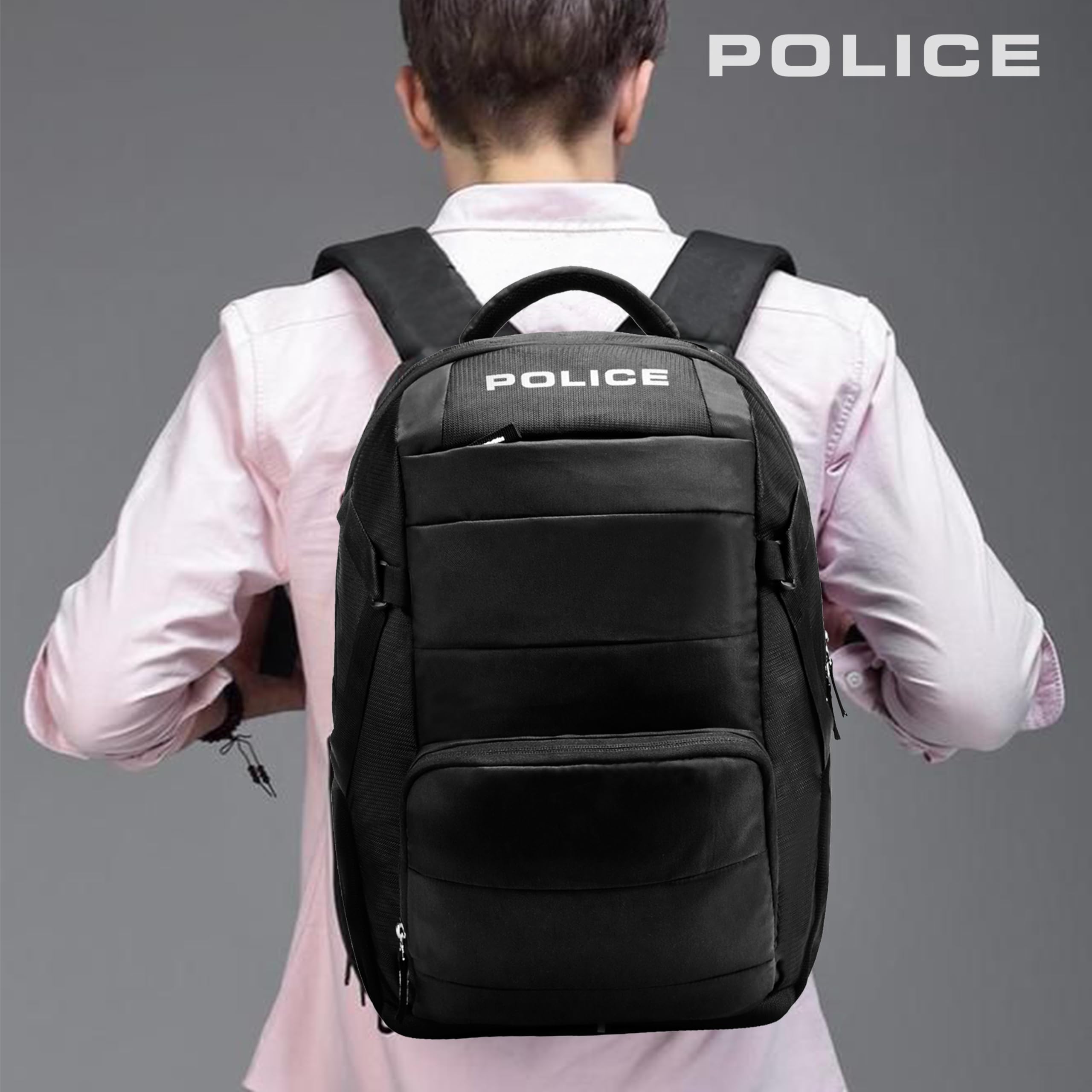 Police 35 Litre Office Laptop Backpack Bag for Man/Women Water Resistant College Bag for Boys Stylish Trendy and Durable - Black 1