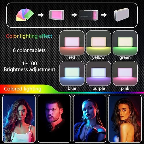 Miniatura 6 de GPURUI Luz de video LED CRI95+ de 3000 mAh, temperatura de color ajustable, 2500 K  9000 K, luz de cámara RGB, lámpara de fotografía portátil