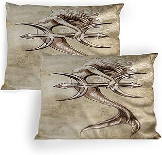 Ambesonne Mermaid Pillow Sham Set of 2, Vintage Girl in The Sea an Anchor Mythical Aquatic Creature Graphic Art, Quality Microfiber Bedding Item for All Seasons, 36