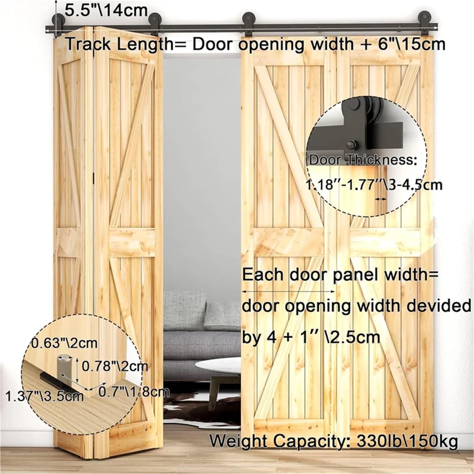 Zestaw okuć do drzwi przesuwnych składanych 3,3-8 stóp, wytrzymały, do 4 drzwi(6.6FT Rail Kit)