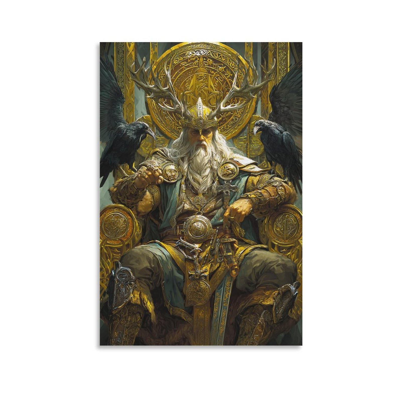 RIAVBAODG Viking Odin Poster Artwork Norse Mythology Canvas Prints Picture Modern Wall Art Picture Wall Hanging for Living Room Home Decorations 20x30inch(50x75cm)