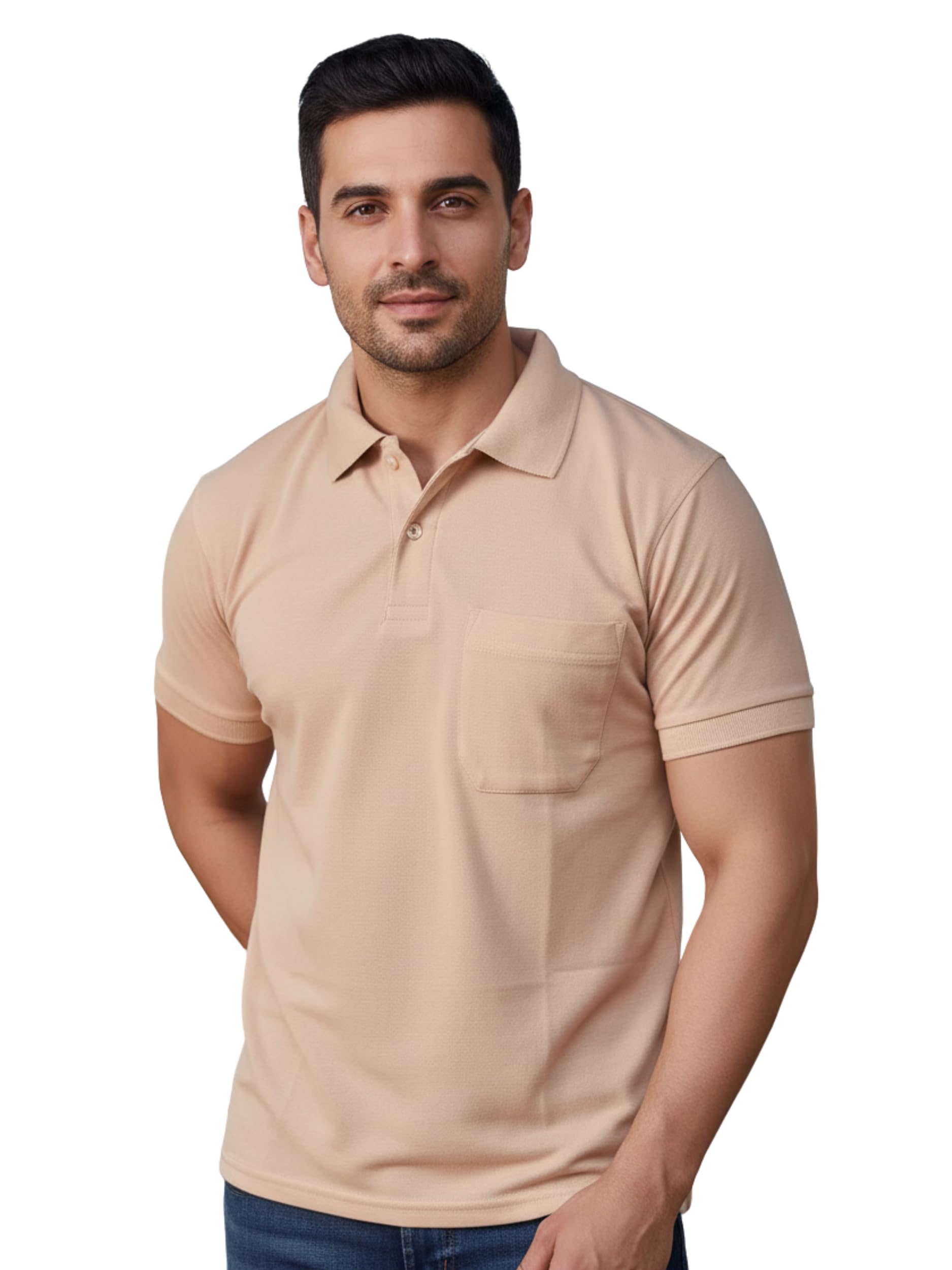 Men's Polo T-Shirt Regular Fit Half Sleeves with Pocket and Bottom Neck Collar for Casual and Daily Use.