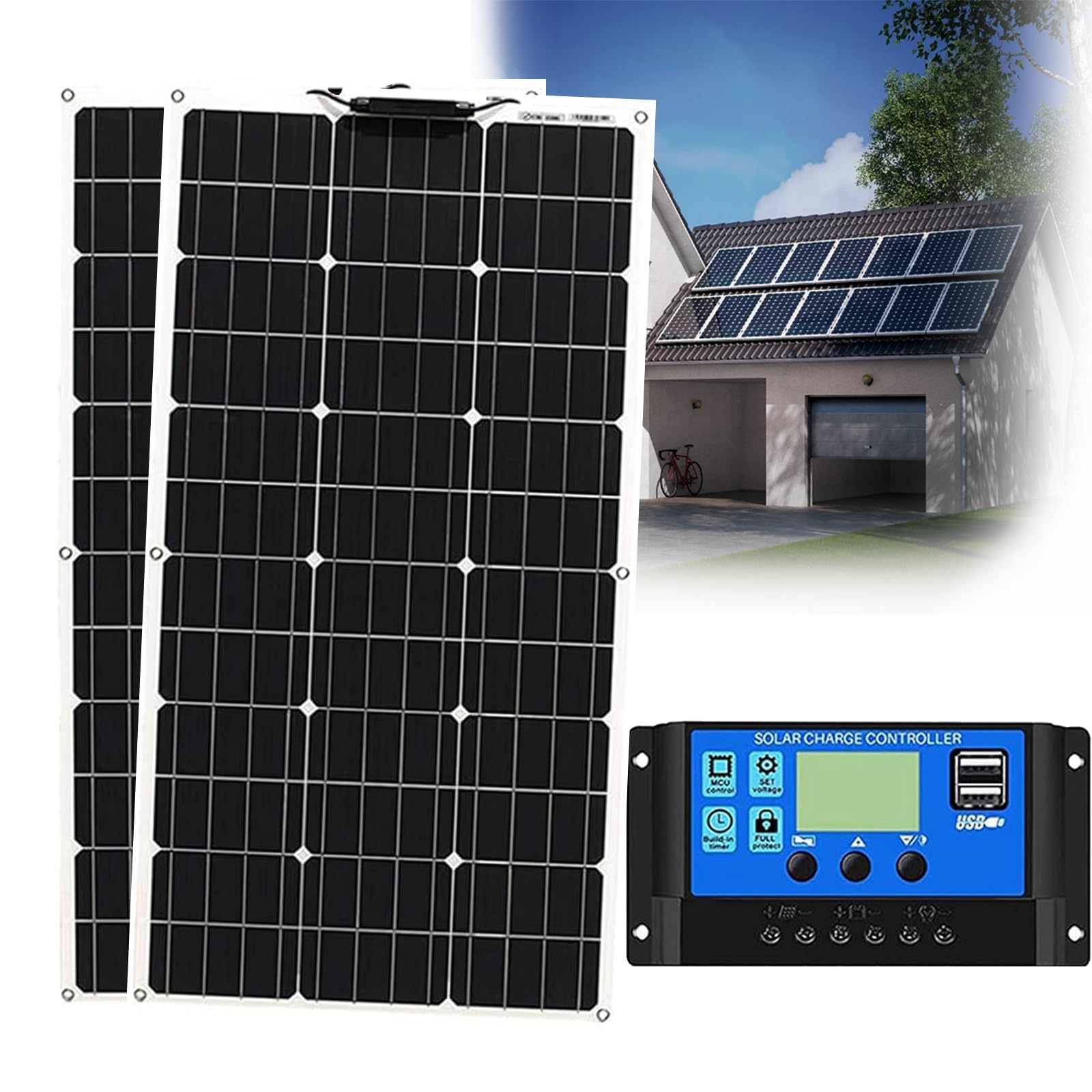 Panneau Solaire Souple 500W Panneau Solaire Flexible Monocristallin Panneau photovoltaïque pour Camping-Car, Caravane, Bateaux et Surfaces inégales(2x500W)