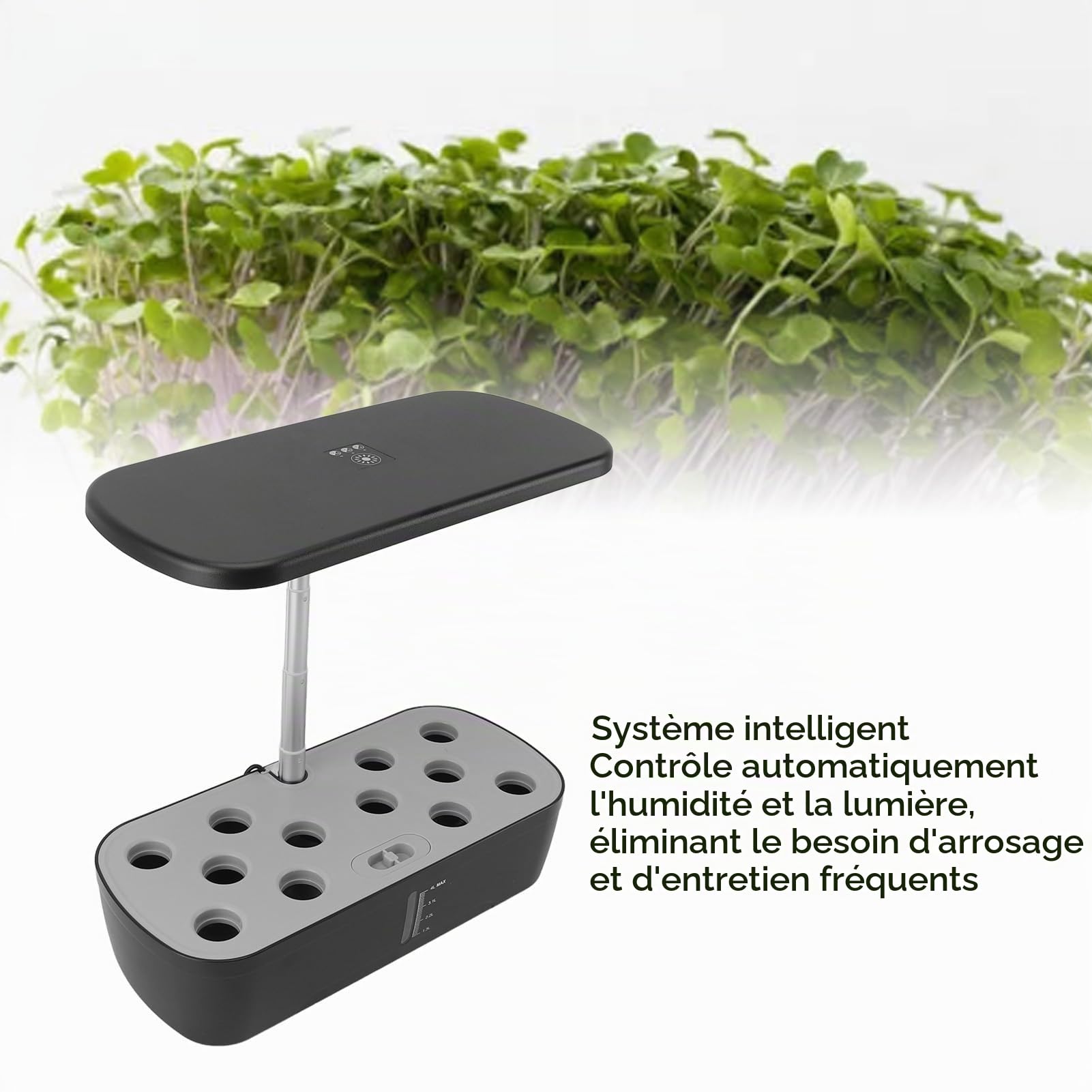 Système de Culture Hydroponique à 12 Dosettes, Kit de Jardin D'herbes Aromatiques Intelligent avec Lumière LED, Jardin Intérieur, Contrôle Automatique de l'eau, Jardinière (Black)