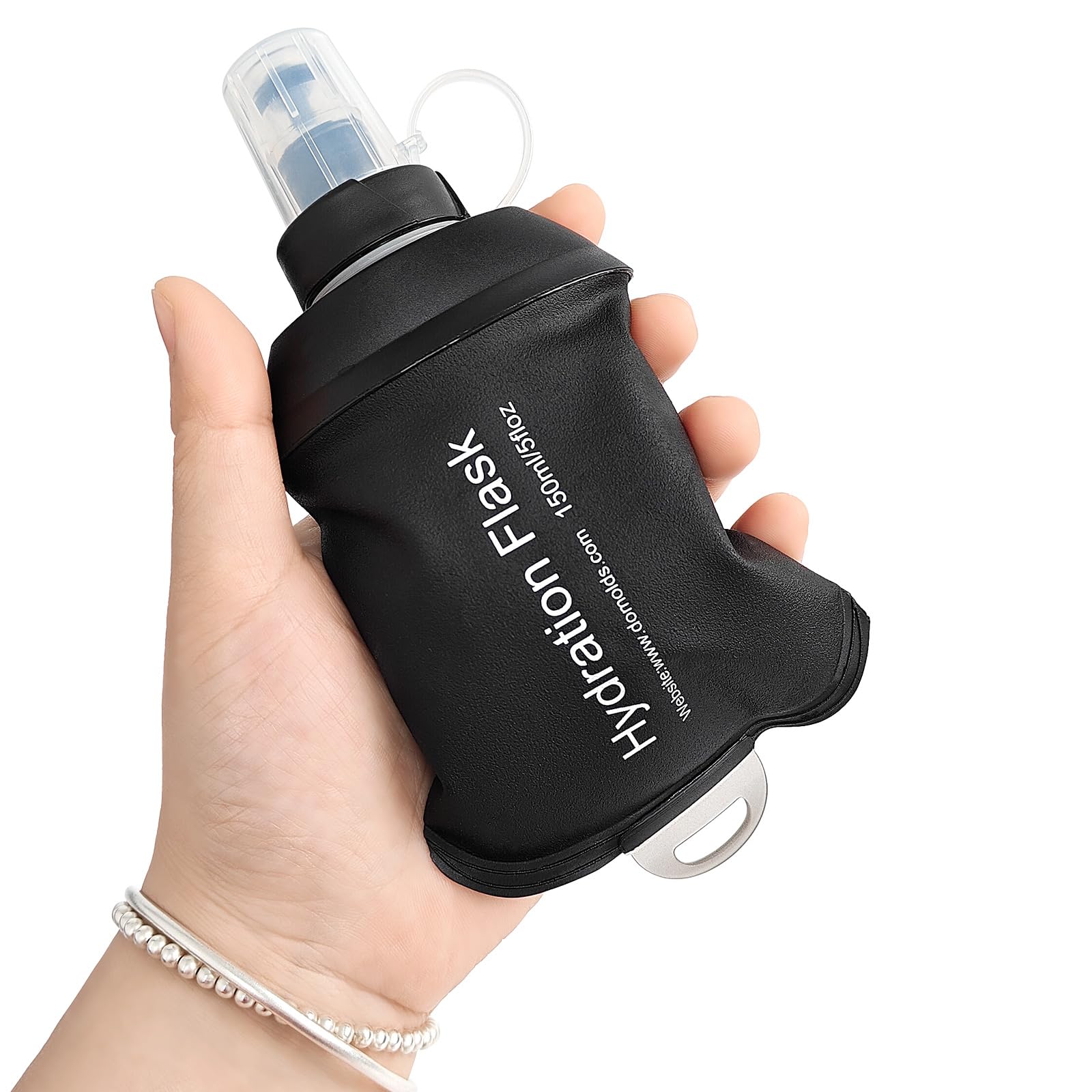 GYGYL 150ml Soft Flask, TPU Collapsible Soft Water Bottle for Hydration Pack, Running Vest, Leak-Proof Folding Water Bottle for Hiking Cycling Climbing Jogging-Black