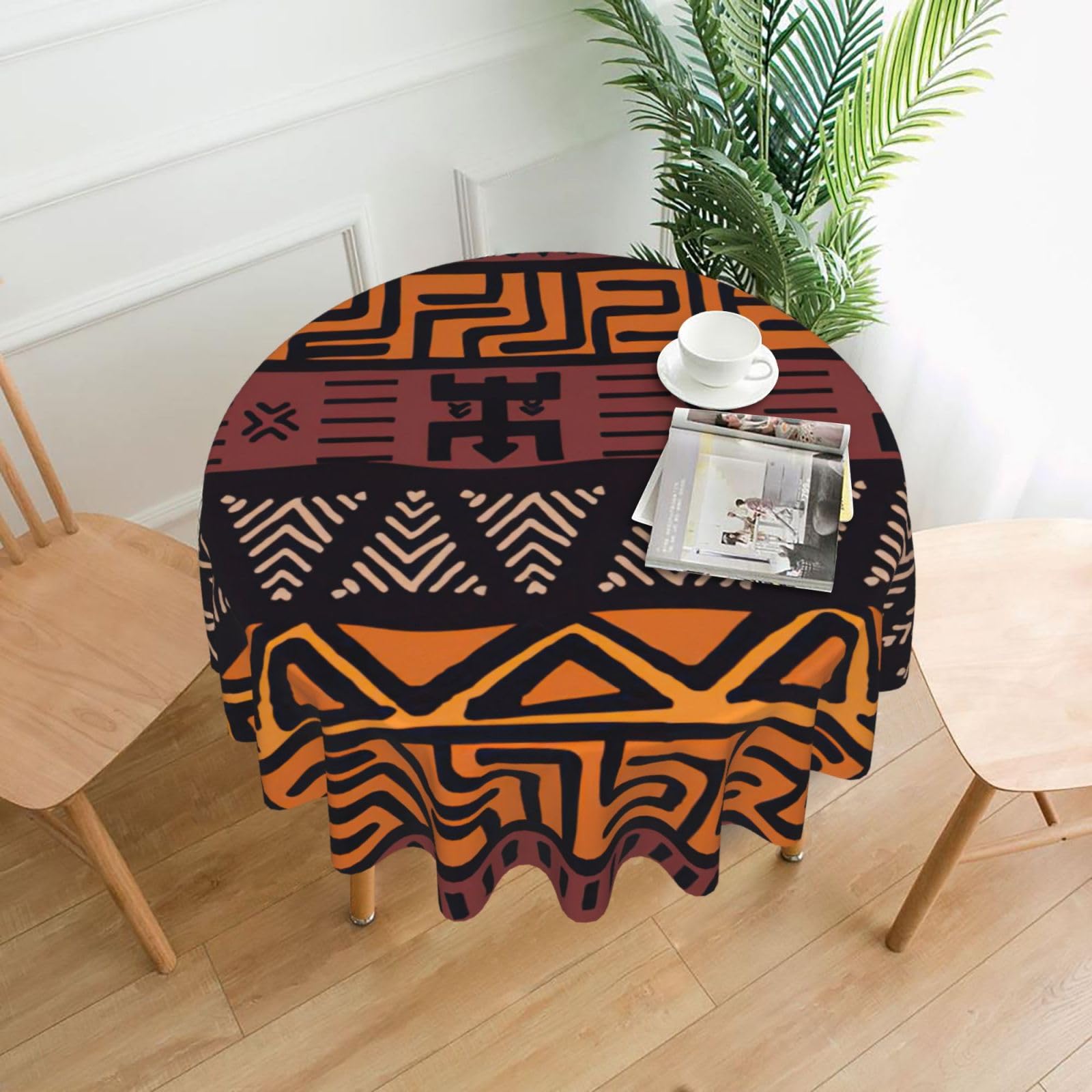 SDEGTHO African Mud Cloth Tribal Print Modern Retro Round Tablecloth 60in Polyester Fabric Cover for Party Dining Table Washable