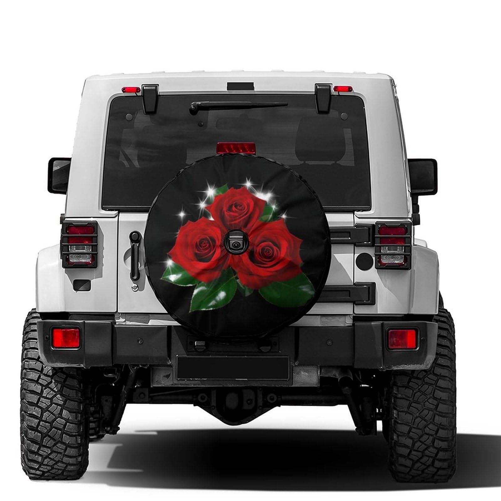 Dujiea Red Roses Spare Tire Cover with Backup Camera Hole, Universal Wheel Tire Cover Tire Protectors for Trailer Rv SUV Truck Camper and Many Vehicle 14inch