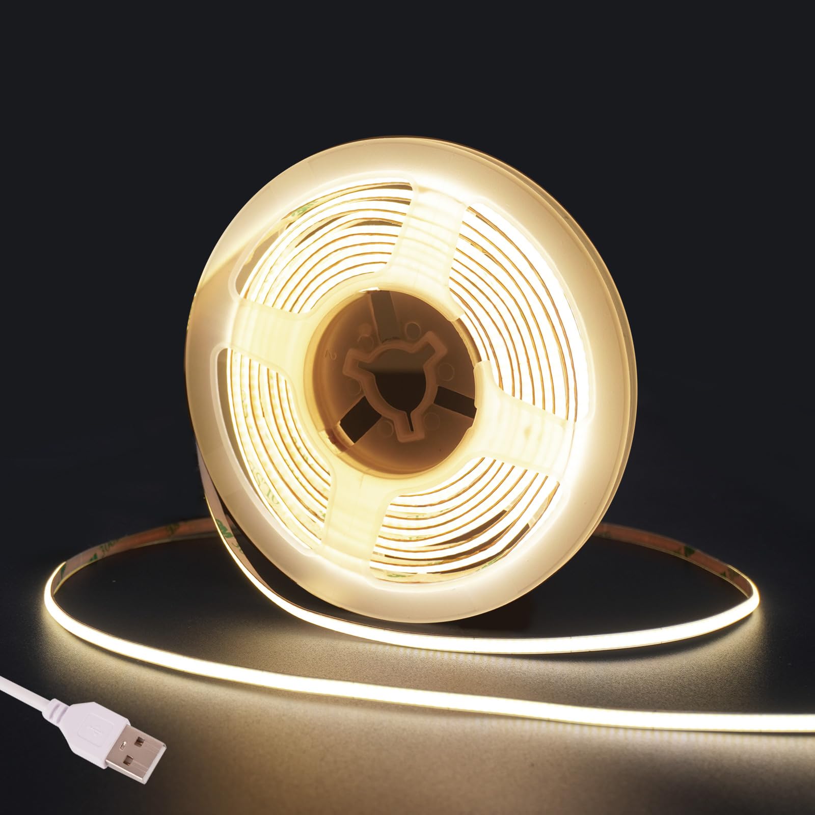 Fosingut 5V USB COB LED Strip 3m, 4000K Natural White TV Backlight