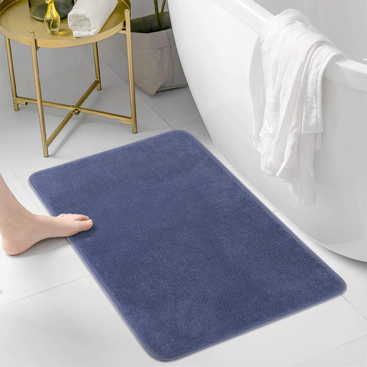 MoKo Memory Foam Bath Mat, Non-Slip Microfiber Plush Bathroom Rug, Highly Absorbent Machine Washable Floorcloth for Shower/Kitchen, 20" x 32", 50 x 80 cm, Blue