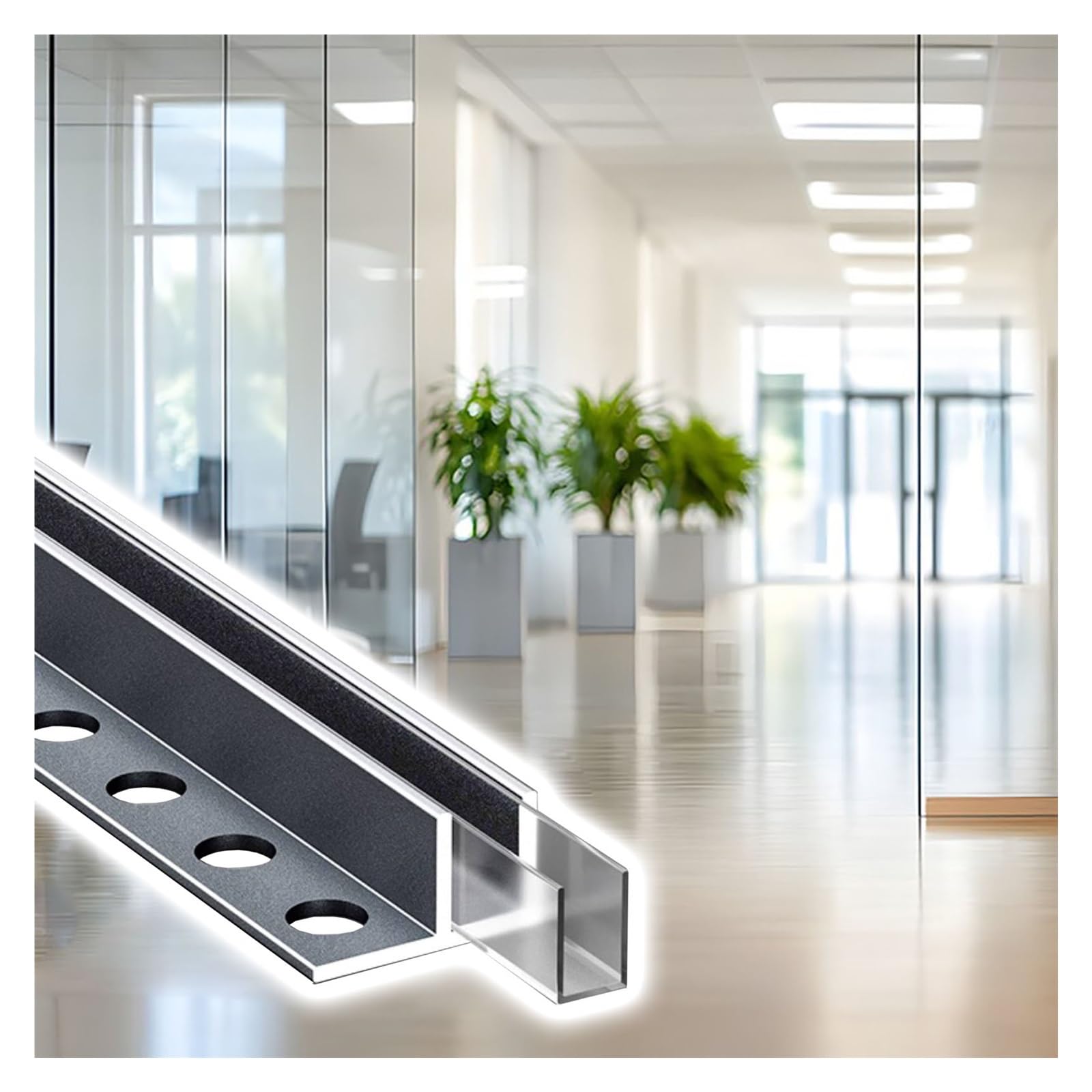 JYHHCYS Glass Shower Door Bottom Guide F-channel, Cuttable Aluminum Channels Deep Square Trimless, Frameless Glass Hardware Kit for 8/10/12 Mm Panel(Gray,For 12mm/0.47in glass)