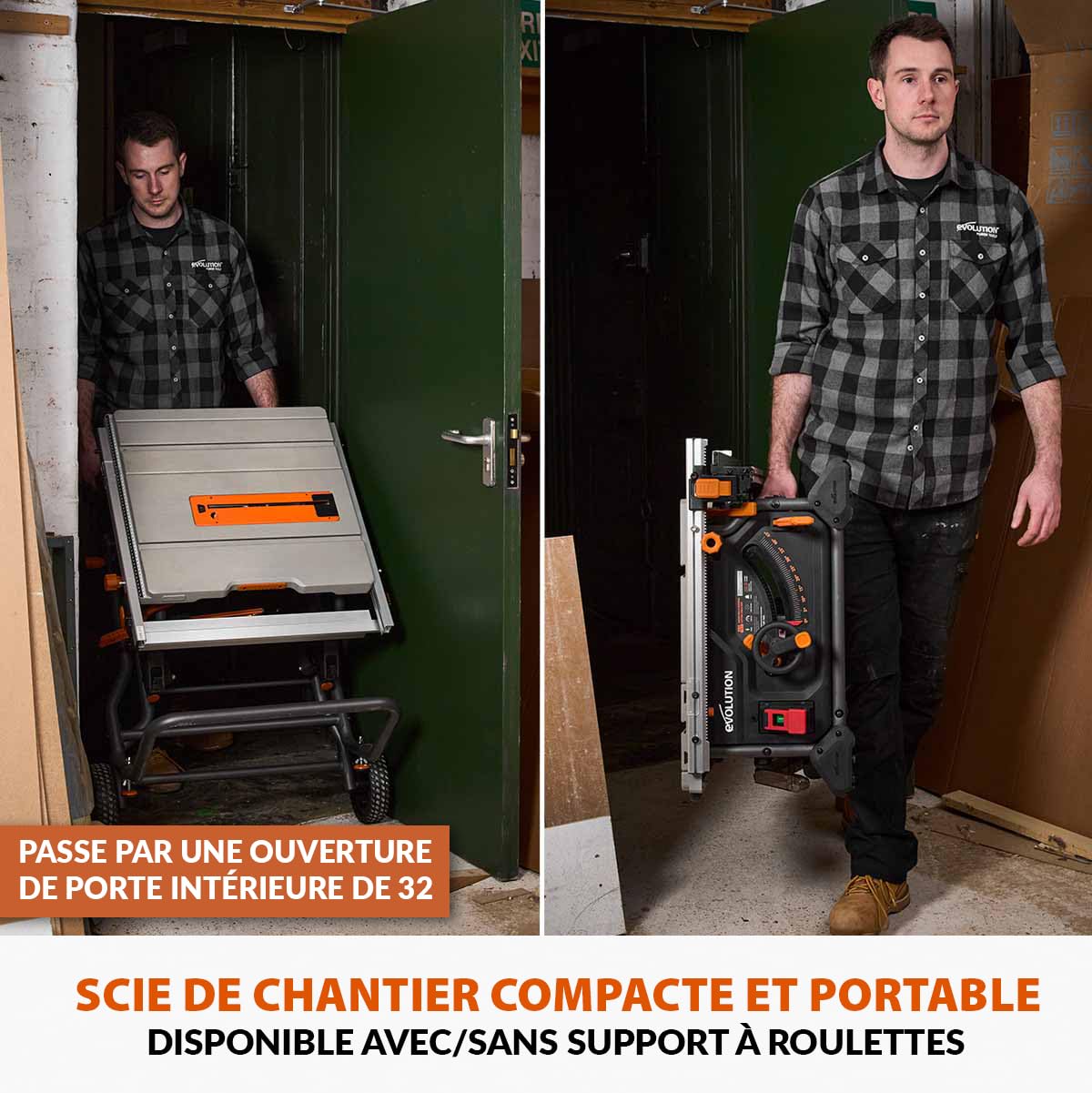 Evolution Power Tools R255TBL+ Scie De Table Rage 5-S Lame Multi-Matériaux 1800W Coupe Bois Métal Plastique Chanfrein 45° Onglet +/-60°