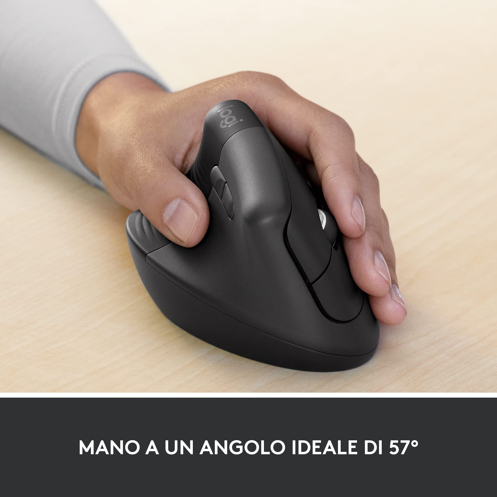 Logitech Lift For Business, Mouse Verticale Ergonomico, Wireless, Bluetooth, USB Secured Logi Bolt, Clic Silenziosi, Certificazione Globale, Windows/Mac/Chrome/Linux - Graphite