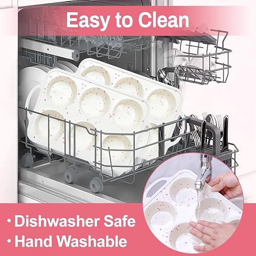 Miniatura 8 de Molde de silicona antiadherente para magdalenas de 6 tazas de tamaño jumbo para hornear con marco reforzado de metal, libre de BPA, de silicona,