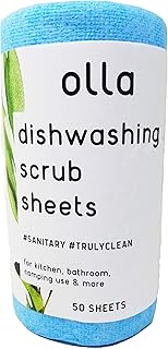 Olla Dishwashing Scrub sheet, 50 Sheet per roll, Alternative dishwashing Sponge, Sanitary and Kitchen Practice