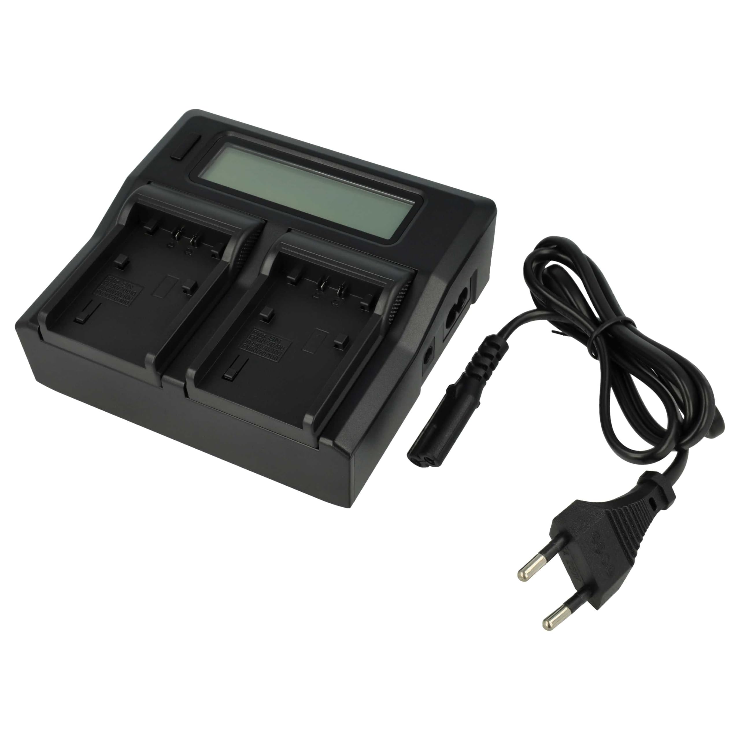 vhbw Podwójna ładowarka kompatybilna z Sony HDR-PJ220E, HDR-PJ260, HDR-PJ220EB kamera/akumulator – ładowarka z wyświetlaczem, wskaźnik ładowania, 5 V