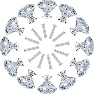 30mm Crystal Drawer Knobs 10 Pcs Diamond Shape Drawer Door Cabinet Knobs Pull Handles Diamond Cabinet Knobs for Dresser Wardrobe Door Cupboard Drawer Pull Handle