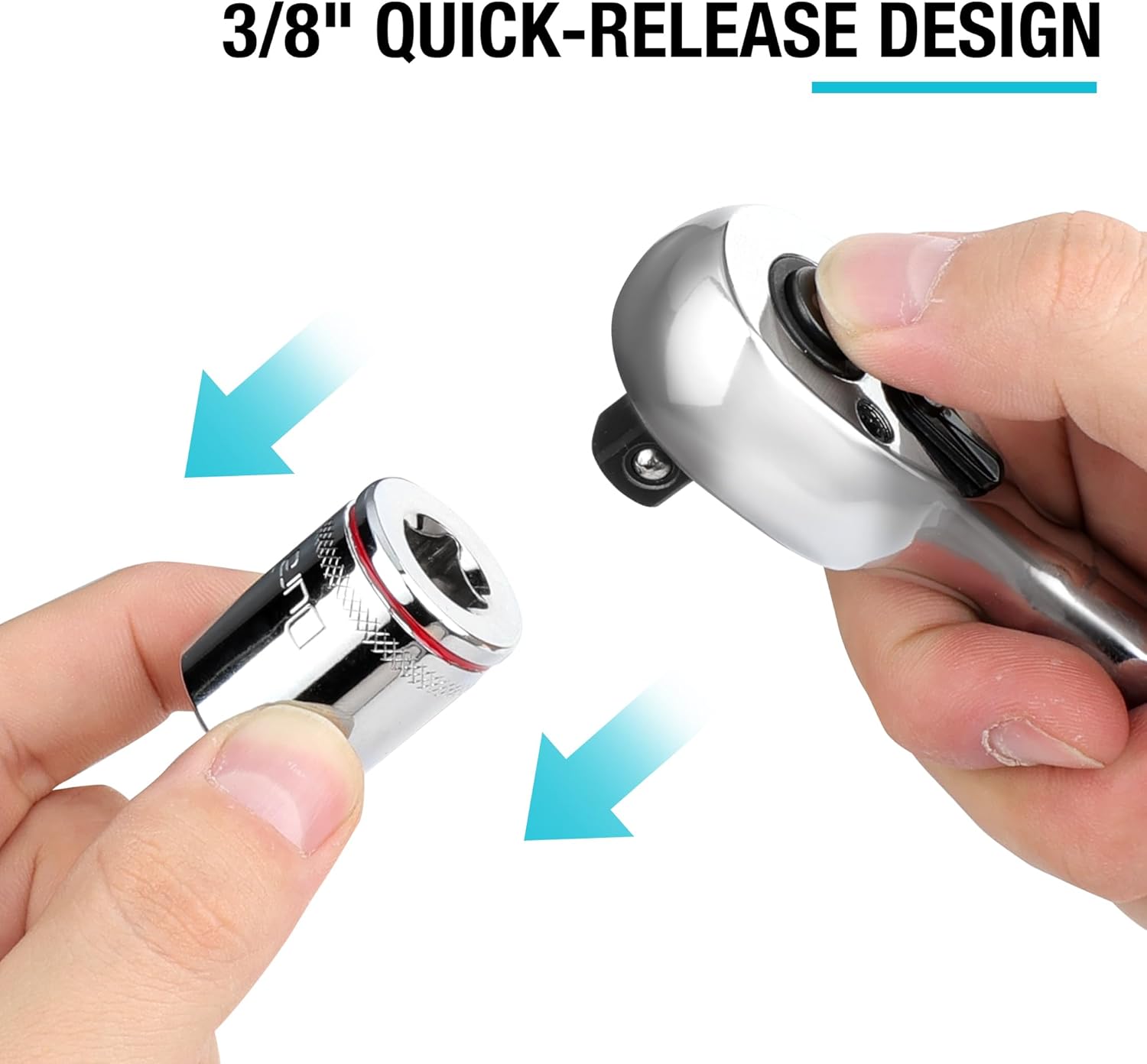 DURATECH 3/8-Inch Drive Extendable Ratchet, 90-Tooth Quick-release Ratchet Wrench with Cushion Handle & Telsecoping Locking Shaft(4 Length Adjustment: 8-1/2" to 12-2/5"), Reversible, Chrome Alloy Made