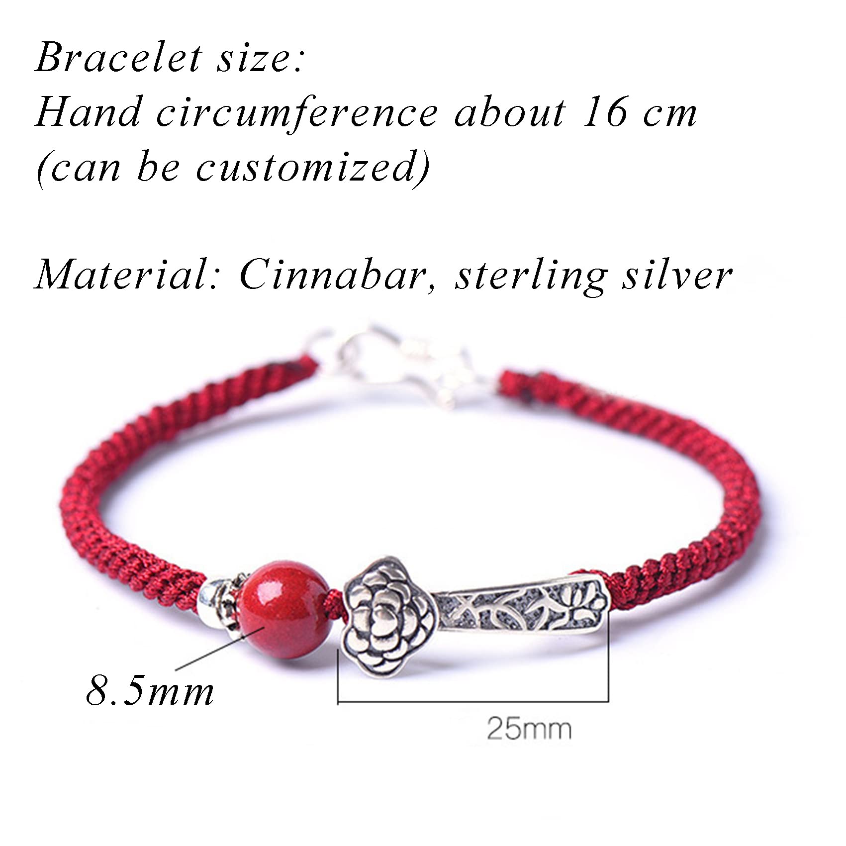 NZpost Pulsera de cinabrio de Plata esterlina, Pulsera con dijes de Ruyi, Pulsera de Hilo Rojo, Amuleto de Riqueza, Pulsera de Buena Suerte, talismán Fuerte, Pulsera de cinabrio St1 (Oro Ajustable)