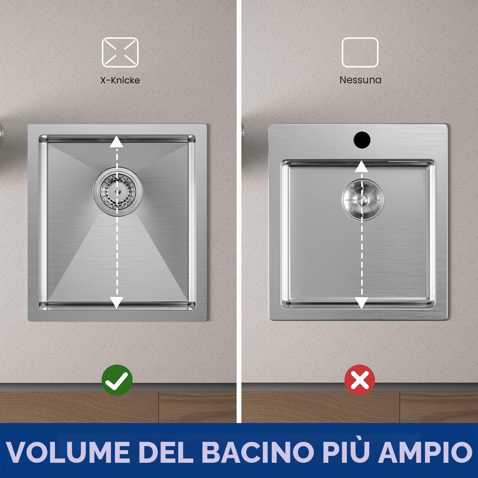 CECIPA Lavandino Cucina 40x44cm, Lavello Cucina 1 Vasca in Acciaio Inox, Lavabo Cucina Moderno Con l'Ultimo Sifone e Troppopieno, Lavelli da Cucina