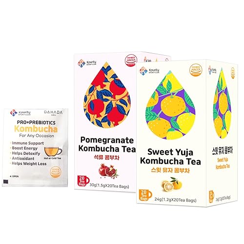 Kpurity Té Sweet Yuja y Pomegranate Kombucha 40 bolsas de té probióticos para apoyar la salud intestinal del sistema inmunológico antioxidante