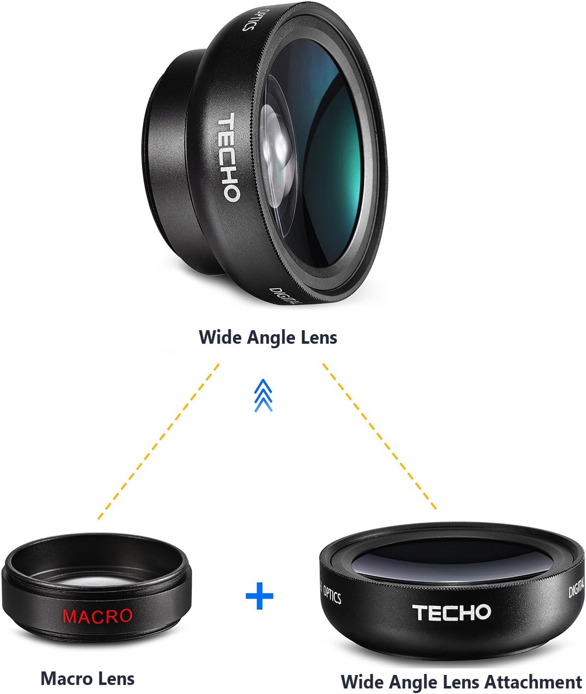 TECHO Universal Professional HD Camera Lens Kit for iPhone X / 8/8 Plus / 7 / 6s, Cellphone (0.45x Super Wide Angle Lens, 12.5X Super Macro Lens)