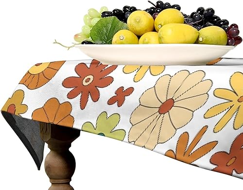 Miniatura 563 de Mantel floral hippie, diseño retro de los años 70, naranja, rosa, azul, floral, bohemio, estampado estético de margaritas, para fiesta, picnic