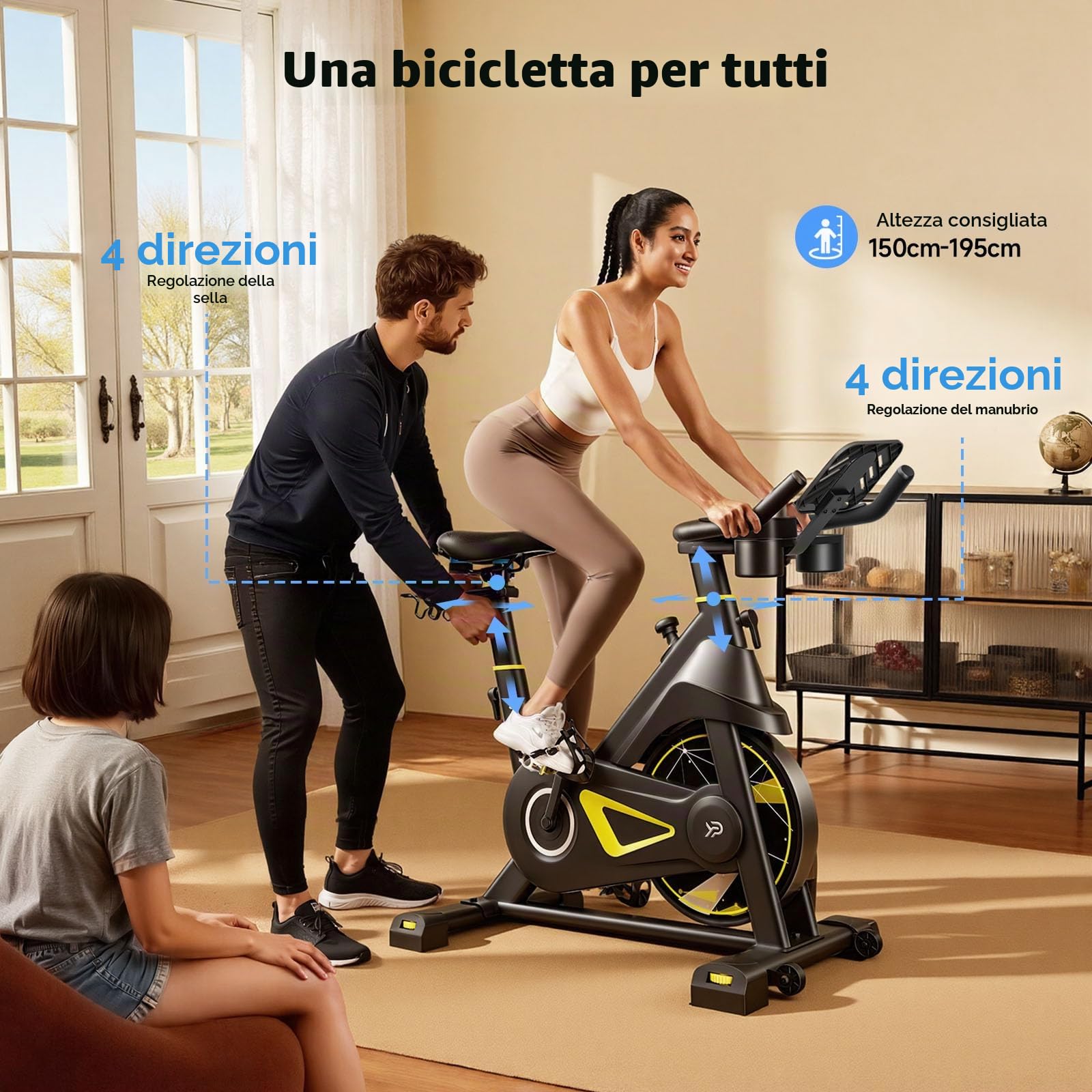 YPOO Cyclette da Casa, Resistenza Magnetica Regolabile, Sella Comoda | Resistenza Magnetica 0-100%, Sella e Manubrio Regolabili, Silenzioso, LCD & App – per Cardio a Casa