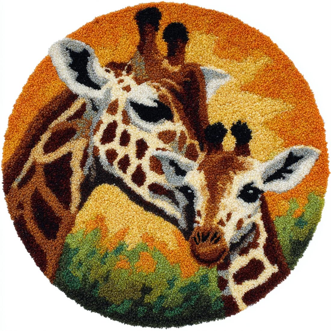 Rqwybcaxn DIY Rug Latch Hook Kits for Adults Animal Needlework Kit Cartoon Giraffe 50x50cm Round Tapestry with Crochet Hook Living Room Craft Gift