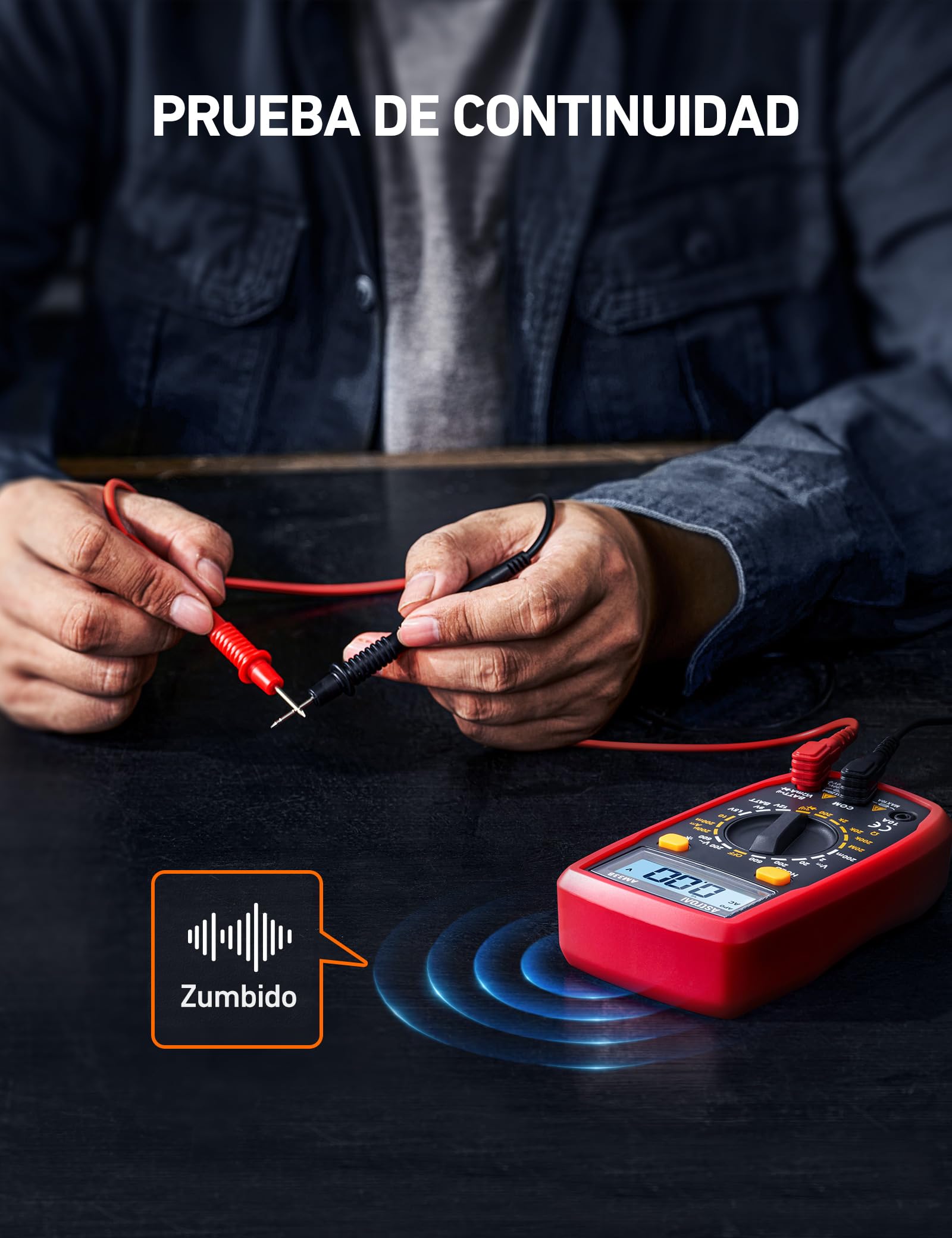 AstroAI Multímetro Digital, Polímetro Profesional, Voltímetro, Tester Electricista, Multimeter para Corriente CC, Voltaje CA/CC, Resistencia, Continuidad y Diodos de Prueba, Negro - 4