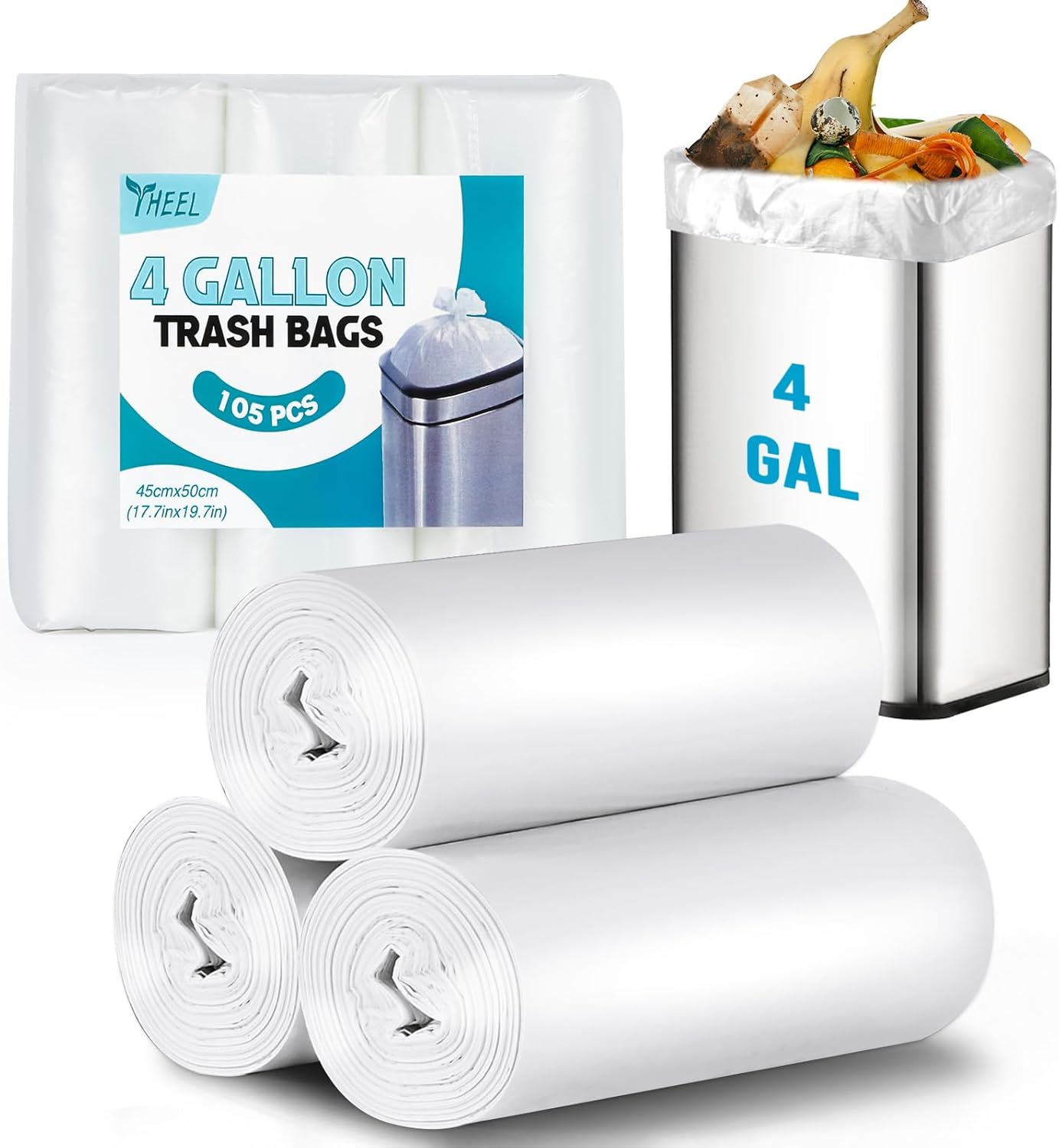 Small Trash Bags 4-Gallon: Unscented Bathroom 4 gallon Trash Bag Strong Small Garbage Bags for Bathroom Office Wastebasket – Clear Trash Liners (105 Count,15L)