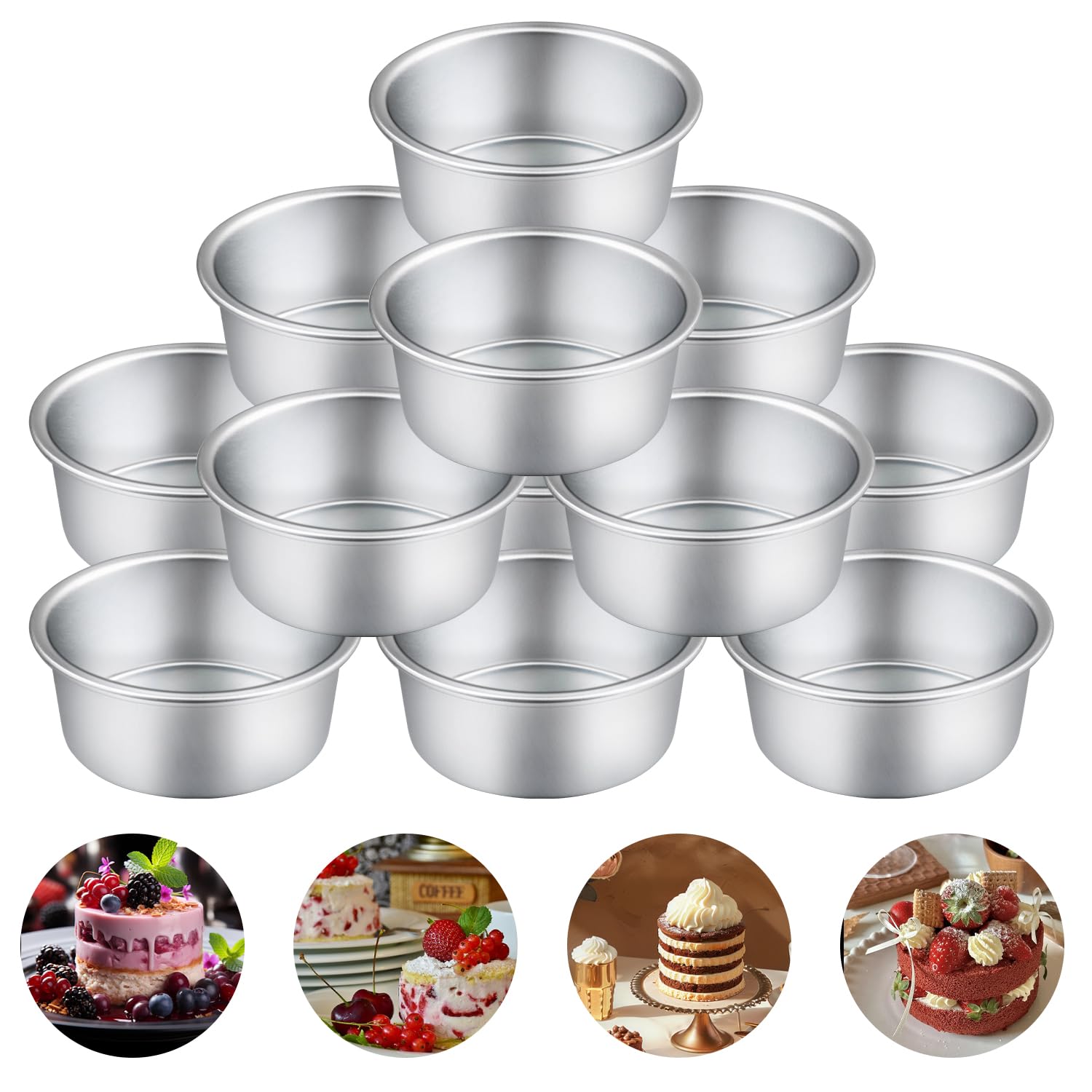 YuleNova 12 Pcs Cake Tins for Baking,4 Inch Round Cake Tin Set, Mini Cheesecake Tin Small Cake Pan, Anodized Aluminum Non-Stick Baking Trays for Bread, Pies, Pizza, Quiches
