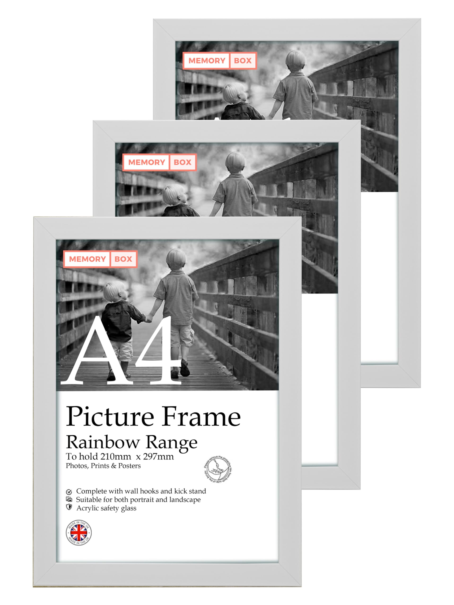 A4 White Picture Frame Set of 3, Perfect for Displaying A4 Picture Gallery Walls, Posters, Photos, Artwork, or Prints, White