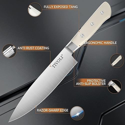 Miniatura 3 de TIVOLI Juego de cuchillos de acero inoxidable de alta calidad de 15 piezas para cocina con bloque y varilla de afilar, juegos de bloques de