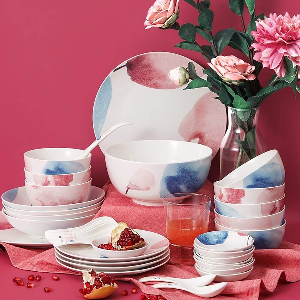 36-częściowy zestaw zastawy stołowej z porcelany kostnej w stylu pałacowym – eleganckie ceramiczne talerze i miski stołowe – idealne do jadalni i rozrywki