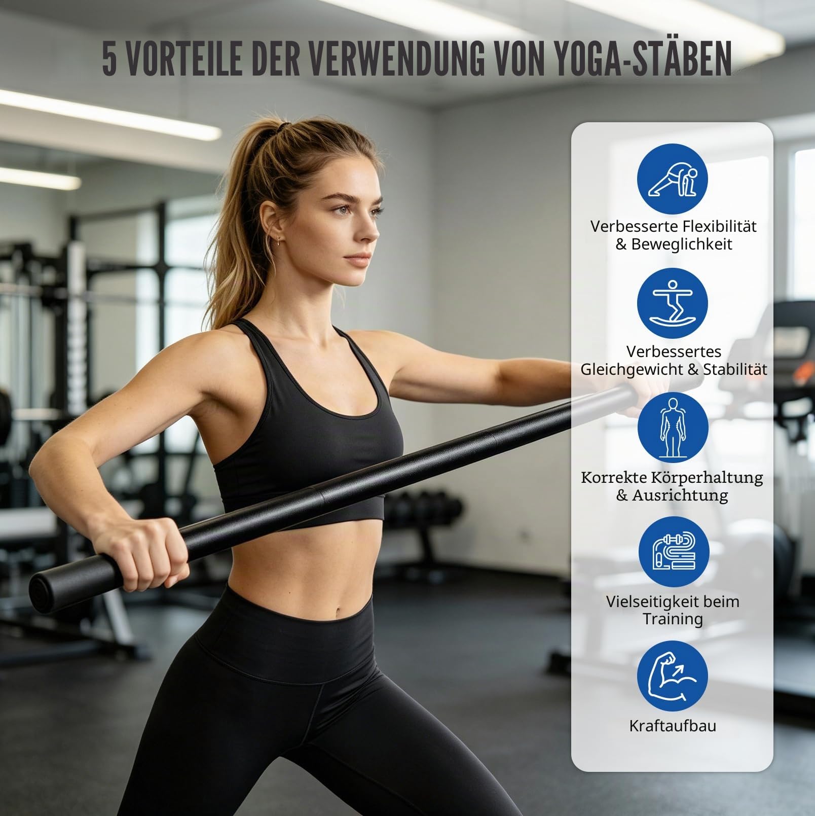 Tragbarer Yoga Stick, 4-teilig Verstellbarer Gymnastikstab mit Schaumstoffgriffen, 30/45/60 Zoll (76/114/152 cm) für Flexibilität, Gleichgewicht & Rückentraining