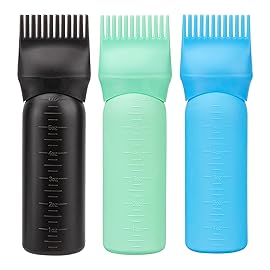 Cosywell 3 Pack Hair Oil Applicator Bottle 6 Ounce Root Comb Applicator Bottle Hair Dye Applicator Brush for Hair Root Comb Color with Graduated Scale(Black Blue Green)